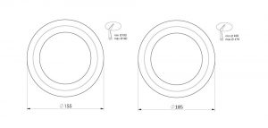 Stuff up plates 155 and 185 millimetre outer diameter schematic drawings side by side